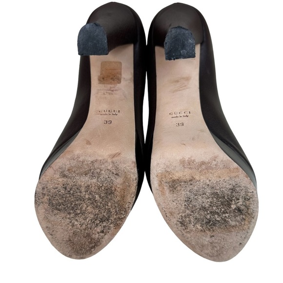 Vintage Gucci Brown Leather Horsebit Peep Toe Pumps Size 39 - Picture 12 of 12